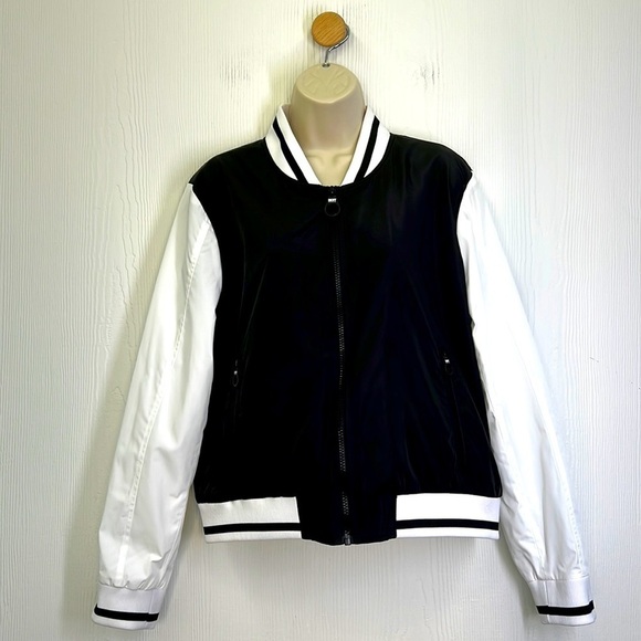 Dkny Jackets & Blazers - DKNY Jeans - Color-blocked Black And White Varsity Bomber Zip Up Jacket Size L